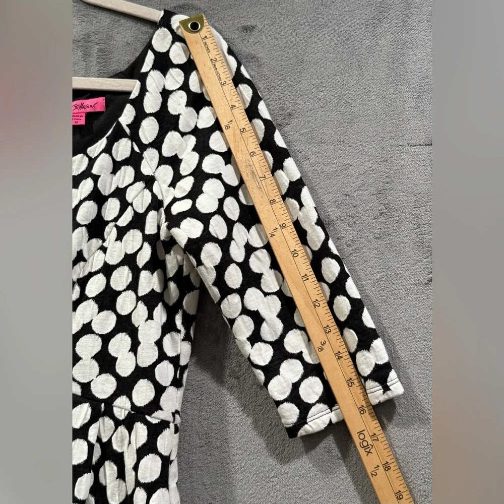 Betsy Johnson Black White Polka Dot 3/4 Sleeve Above Knee Dress Pockets Size 10 - Picture 7 of 13